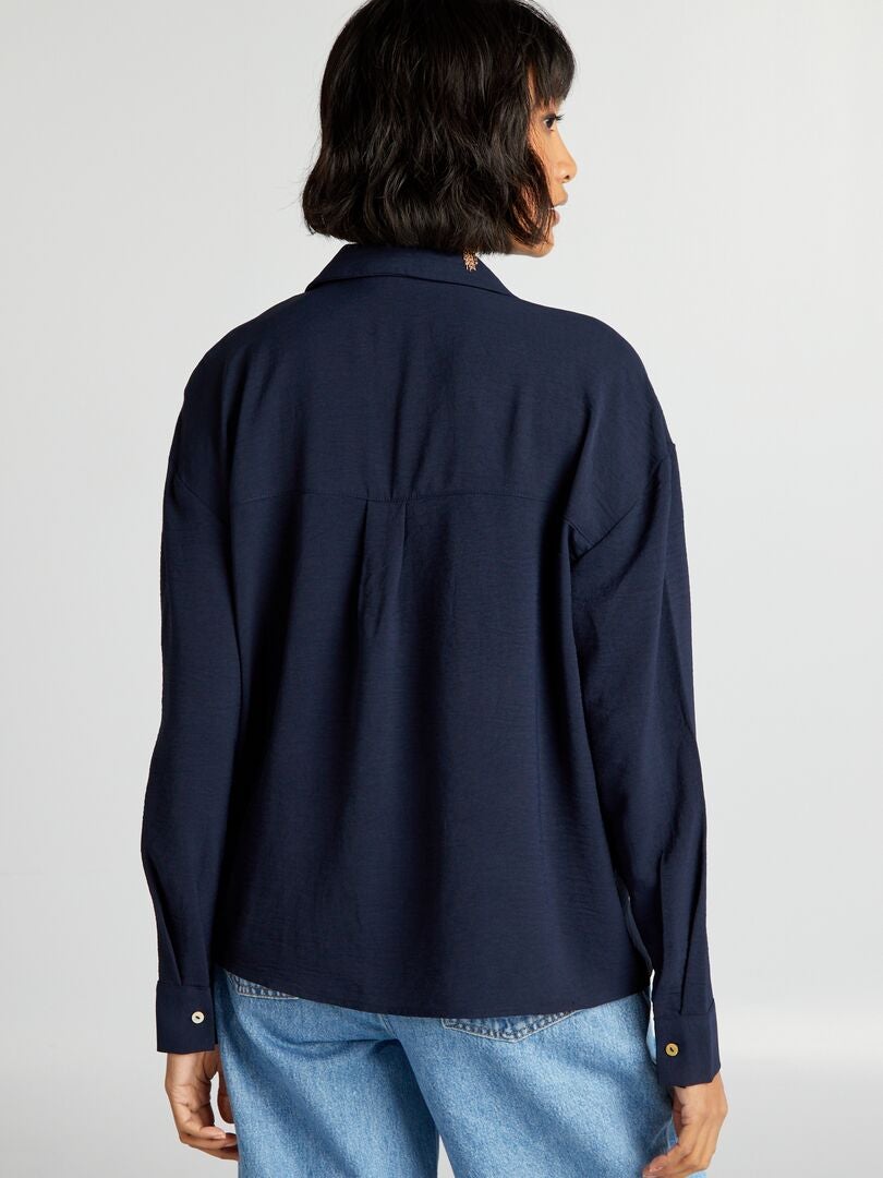 Shirt met lange mouwen en pyjamakraag - BLAUW