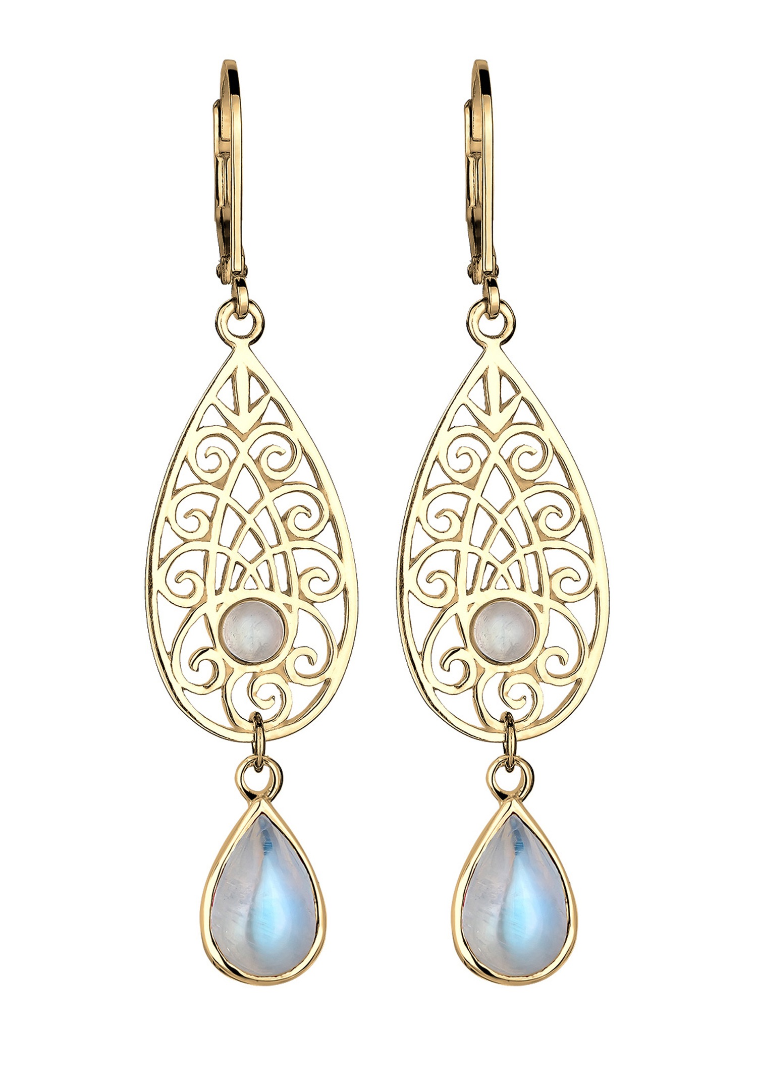 Elli Femmes Pendentif d'oreilles Goutte Ornement avec Pierres de Lune en Argent Sterling 925 Plaqué Or