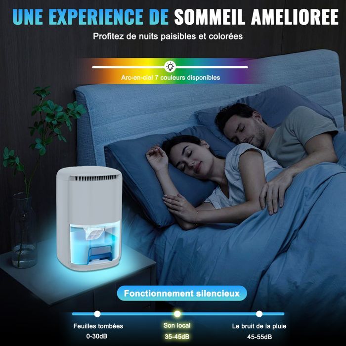 Brillsten Dehumidifier 1L - 1000 ml/day, 7 LED colours, Sleep Mode 30 dB, up to 28 m²