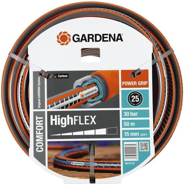 Mangueira de jardim GARDENA Comfort HighFlex – Comprimento 50m – Ø15mm – Sem nós e resistente a dobras – 20 anos de garantia (18079-26)