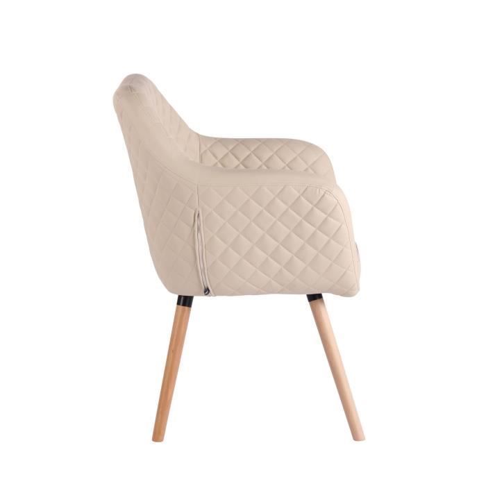 Dining chair - CLP - Gent - Cream-Natural Faux Leather - Ergonomic - With armrests