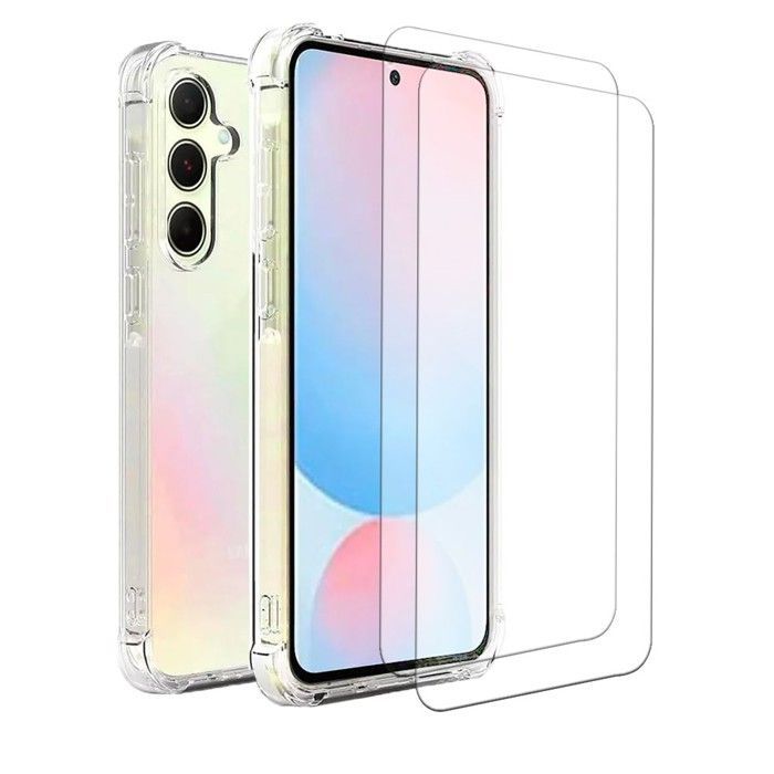 EVETANE schokbestendige transparante hoes, compatibel met Galaxy A56 + 2 schermbeschermers
