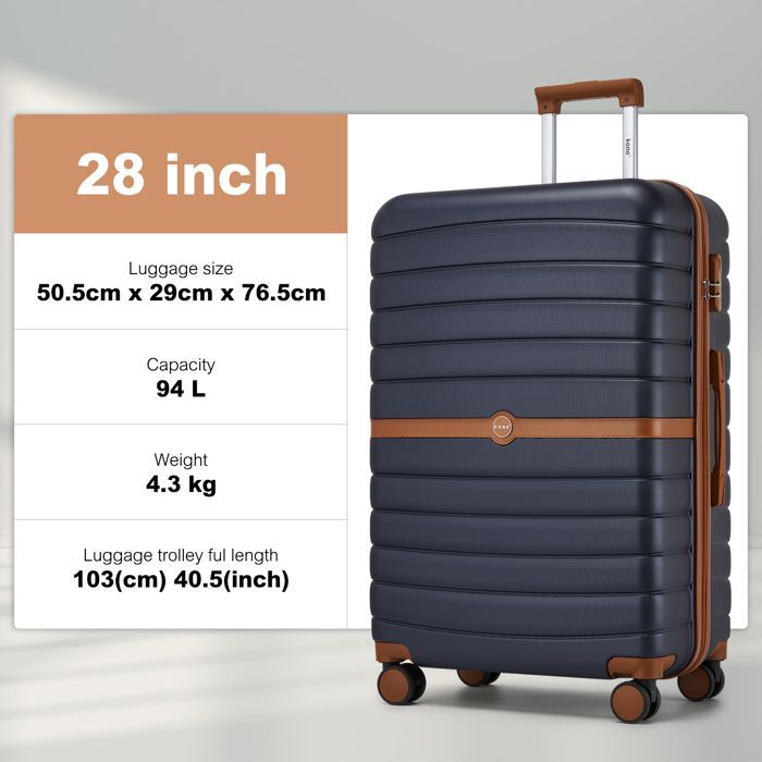 Maleta grande Kono de 76,5 x 50,5 x 29 cm, carcasa rígida de ABS+PC, maleta de viaje con ruedas, cerradura TSA y 4 compartimentos dobles.