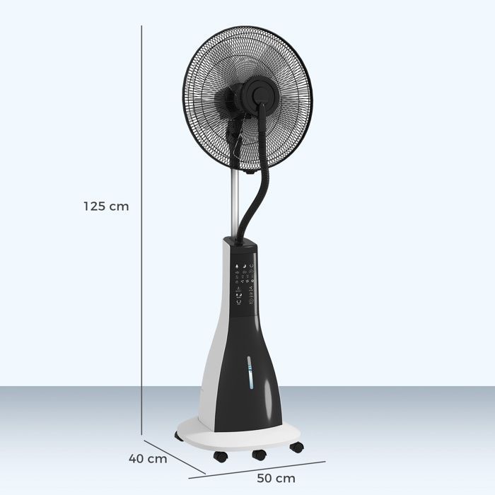 Ventilador nebulizador HOMCOM - 90W 125cm - mando a distancia, temporizador, oscilación de 75°, cabezal inclinable y ruedas - negro