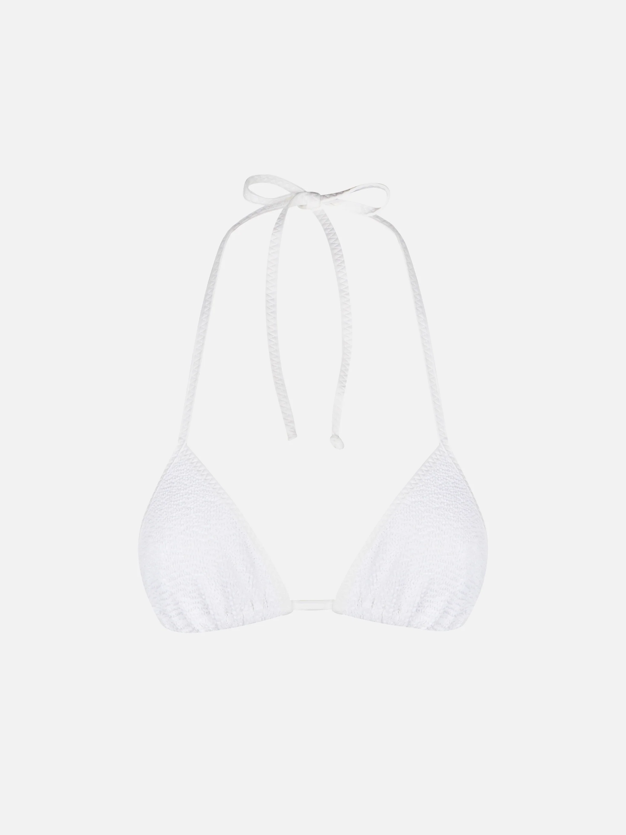 Traje de baño triangular blanco arrugado para mujer