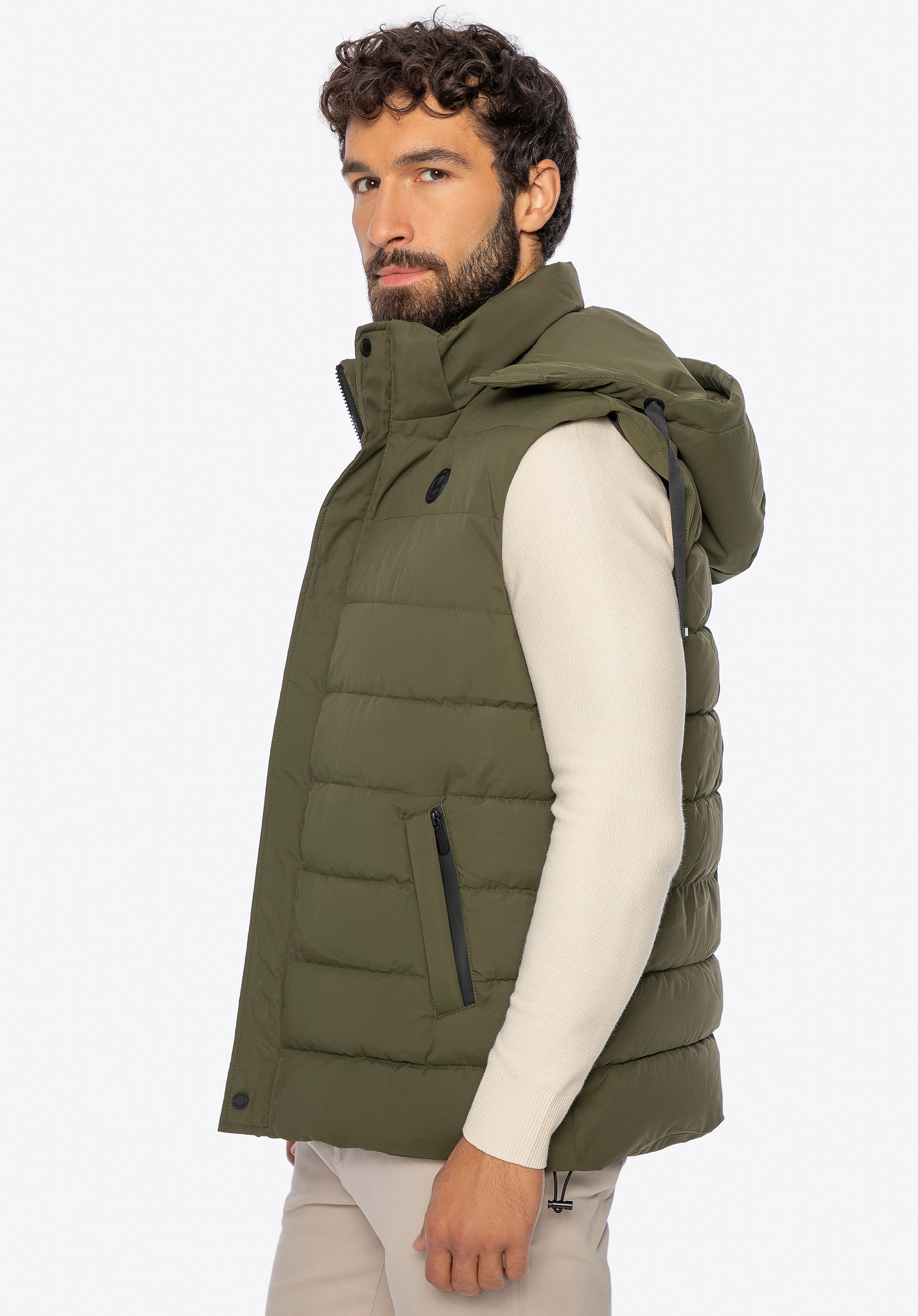 Męska kamizelka puchowa z kapturem ciemnozielona