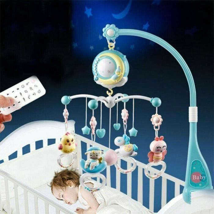 Móvil musical azul para bebé - Con proyector de techo - Música para dormir - Campana de cuna