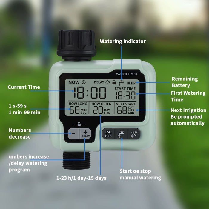 Timer programmabile per irrigazione automatica da esterno - verde, ABS/Nylon
