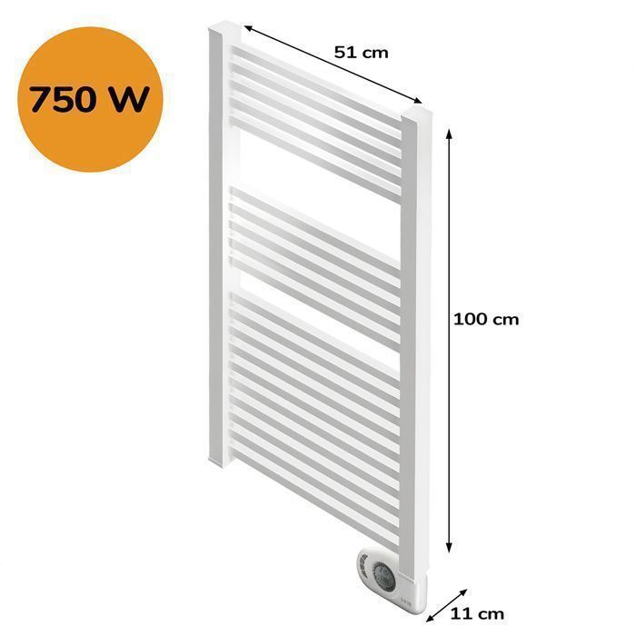 Sèche-serviettes électrique à inertie sèche HJM, 750 W, Square, Blanc
