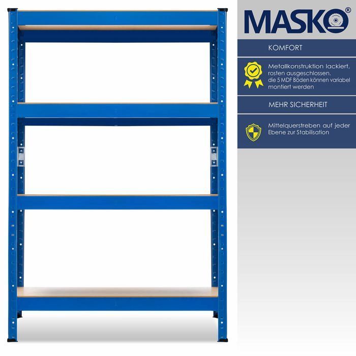 Étagère de rangement métallique - MASKO - Lot de 2 étagères - Charge maximale 700 kg - 4 niveaux