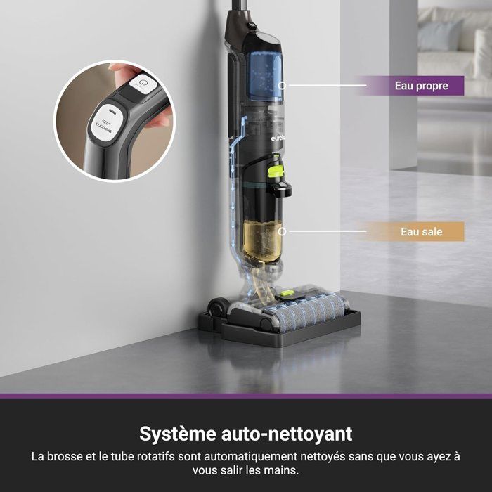 EUREKA NEW400 - Aspirador e lavadora sem fio para pisos duros - Autolimpante - Aspirador para sólidos e líquidos - Bateria de longa duração
