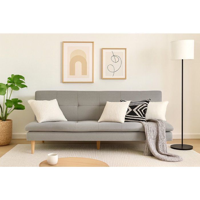 Canapé convertible - 3 places - AGATHE - Tissu Gris Greige - 180 x 74 x 72 cm