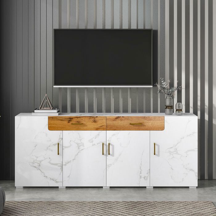 Aparador moderno branco - Aparador grande com 4 portas e 2 gavetas - Móvel de arrumação - 208 x 39,5 x 80 cm