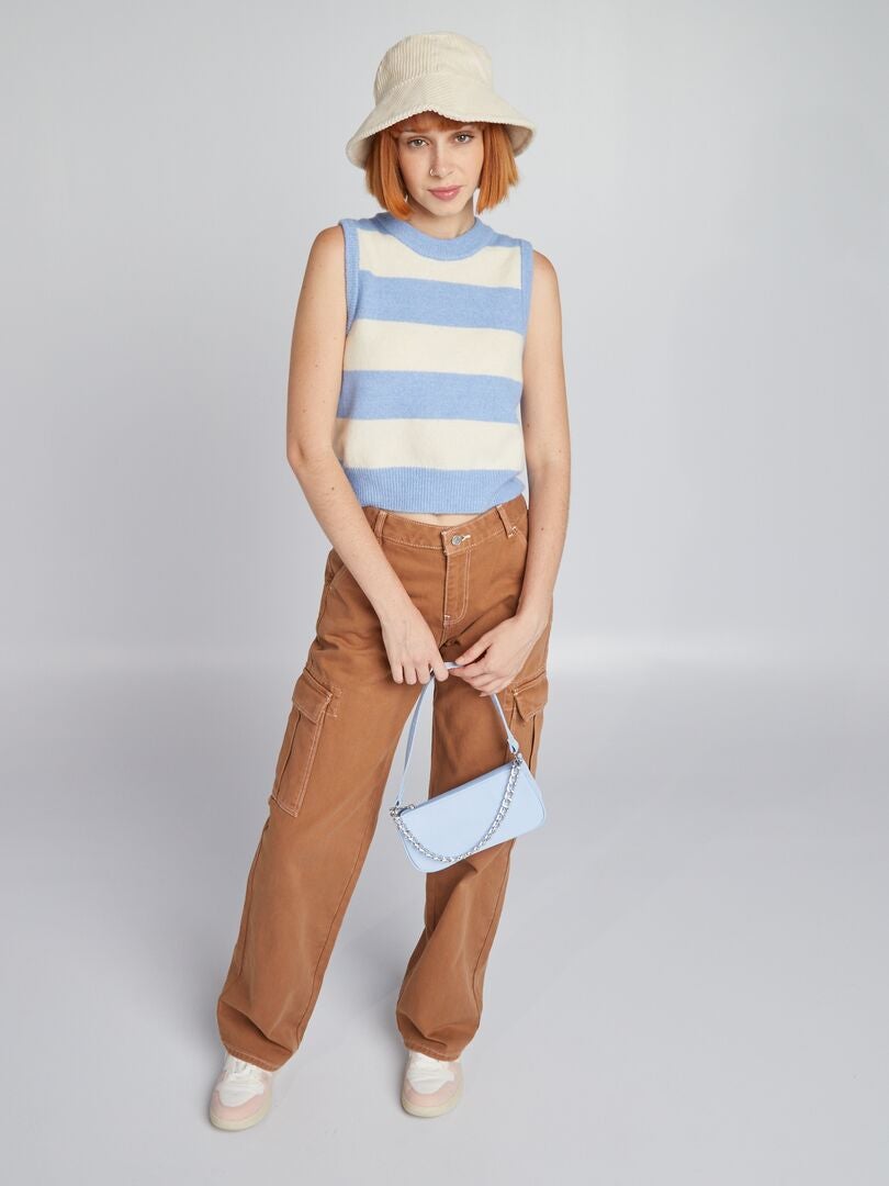 Suéter sem mangas com gola redonda - AZUL
