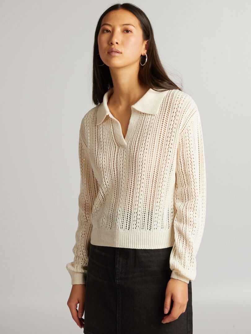 Gehaakt poloshirt - BEIGE