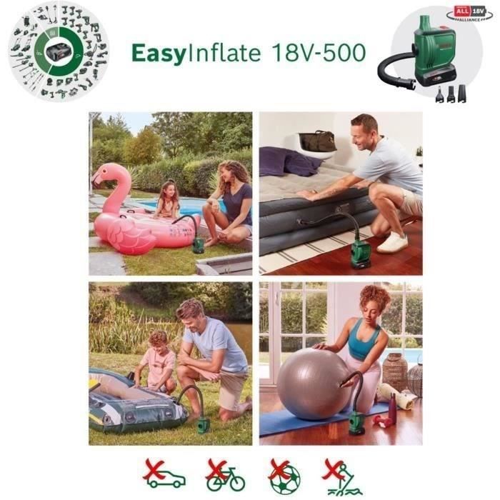 BOSCH Easyinflate 18V-500 cordless inflator supplied with 3 air nozzles, 50cm hose, fabric bag (battery and charger not included) 0603947200