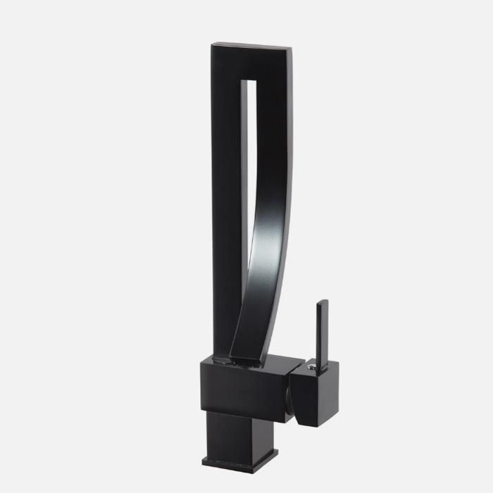 Robinet Salle de Bain Mitigeur pour lavabo à Vasque avec bec Cascade Monté sur plan Noir