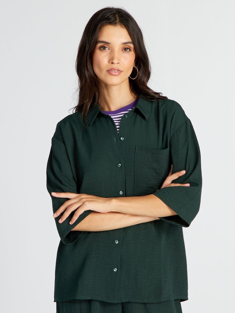Blusa 'JDY' com mangas 3/4 e frente ampla - VERDE