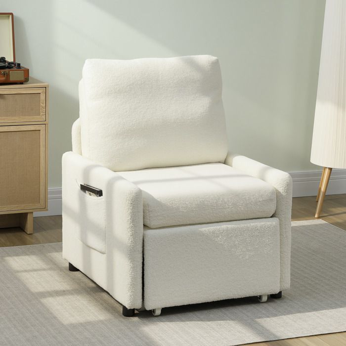 Sillón convertible - HOMCOM - almacenamiento oculto, asiento ancho acolchado - tejido polar Teddy - 72 x 85,5 x 91 cm - color crema