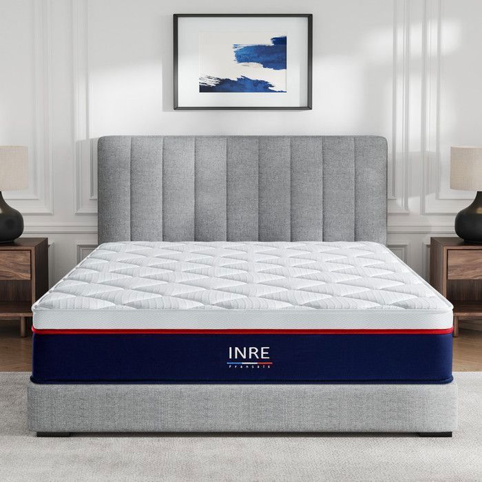 Matelas 160x200 cm INRE, 30 cm - Mémoire de Forme, Réversible, 7 Zones Ergonomiques, Tissu Écologique et Respirant, Confort Optimal