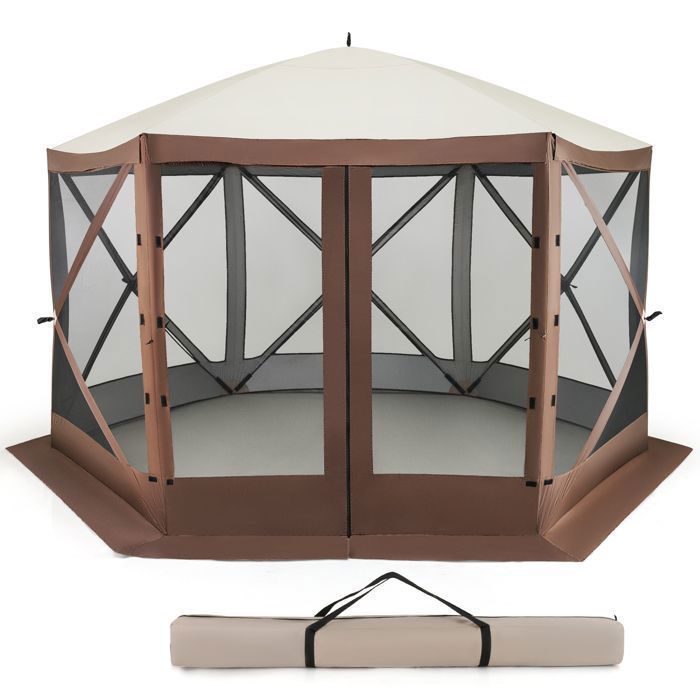 350 x 350 cm Direct te openen partytent - COSTWAY - 6 zijden met gaaswanden, 2 verwijderbare windschermen - 8 tot 10 personen