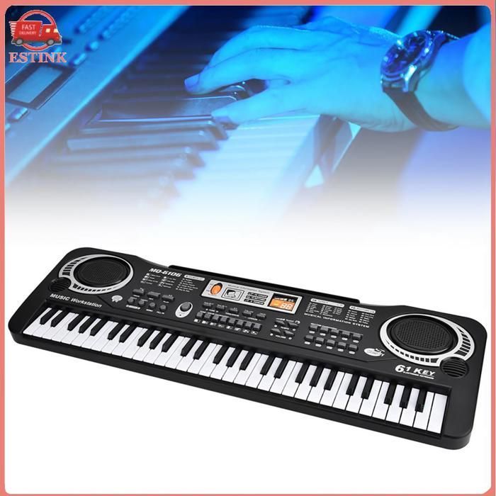 ESTINK Piano électrique  Piano électronique 61 Touches, Instrument de Musique pour Enfants, avec Microphone, 6 Morceaux jeux jouet