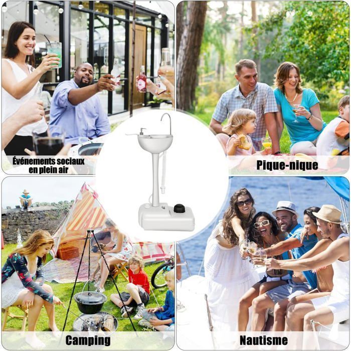 Lavabo de camping sobre ruedas COSTWAY con depósito de agua de 17 litros, bomba de pie, toallero y dispensador de jabón incluidos.