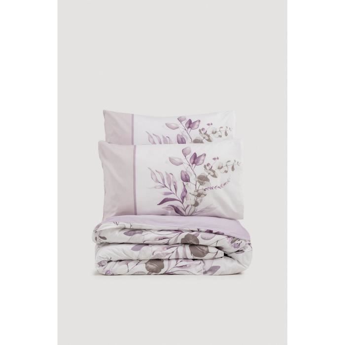 Juego de ropa de cama: 1 funda nórdica de 220 x 240 cm + 2 fundas de almohada de 60 x 60 cm - 100 % algodón reforzado - Lila