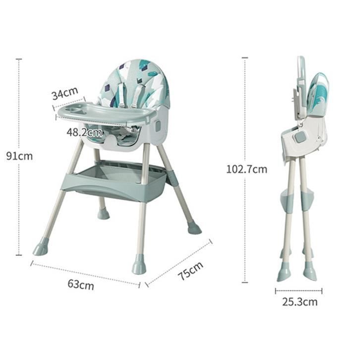 Seggiolone per neonati/bambini regolabile in altezza con cintura di sicurezza a 5 punti, vassoio rimovibile, design 3 in 1, seggiolone con ruote - Verde