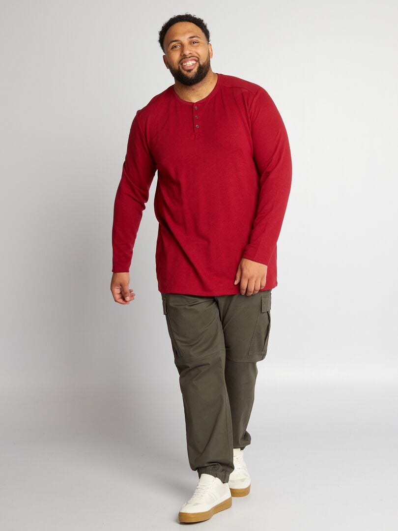 T-shirt met lange mouwen en henley-kraag - ROOD