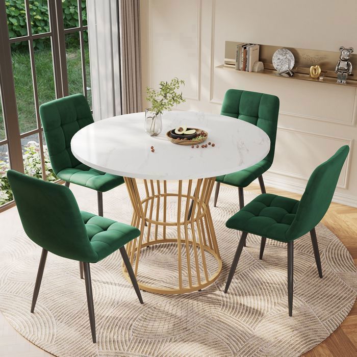 Set de table à manger (5 pièces) avec 4 chaises, table de cuisine de 100 cm de diamètre.