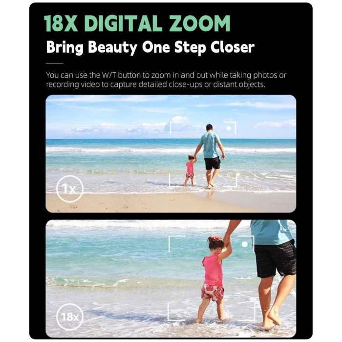 Fotocamera digitale, 4K, zoom 18x, sensore da 64 megapixel, schermo orientabile, funzione timer, scatto continuo, bianca