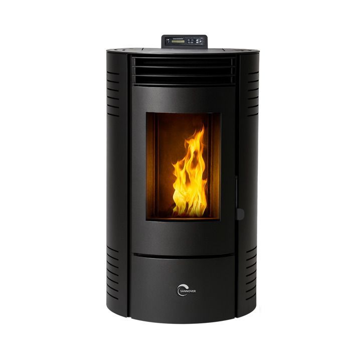 Estufa de pellets sellada negra Sannover Azora de 11,6 kW + kit de instalación