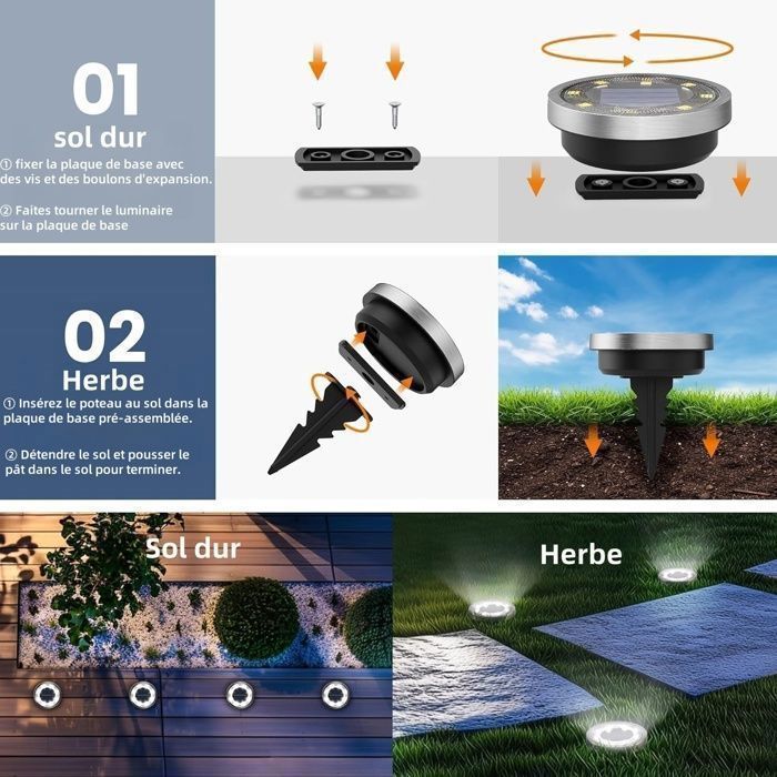 Juego de 8 luces solares para exteriores, 8 luces solares LED impermeables para jardín, focos solares empotrables para piscina, color blanco.