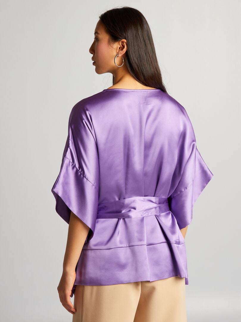 Mouwloze satijnen blouse in effen kleur - PAARS
