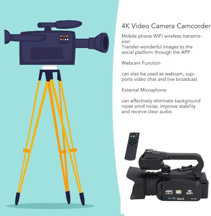 Caméscope Caméra Vidéo 4K Ultra Hd,Zoom Numérique 18X 3.0In Ips Écran Tactile Wifi 2.4G Vlogging Enregistreur Vidéo,Avec Microphon