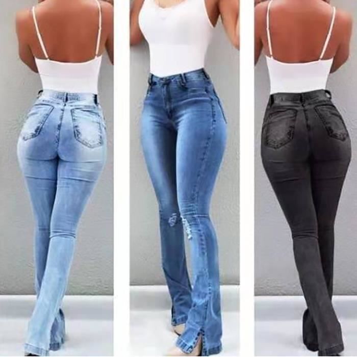 Pantalones vaqueros de talle alto elásticos con corte bota para mujer de FUNMOON