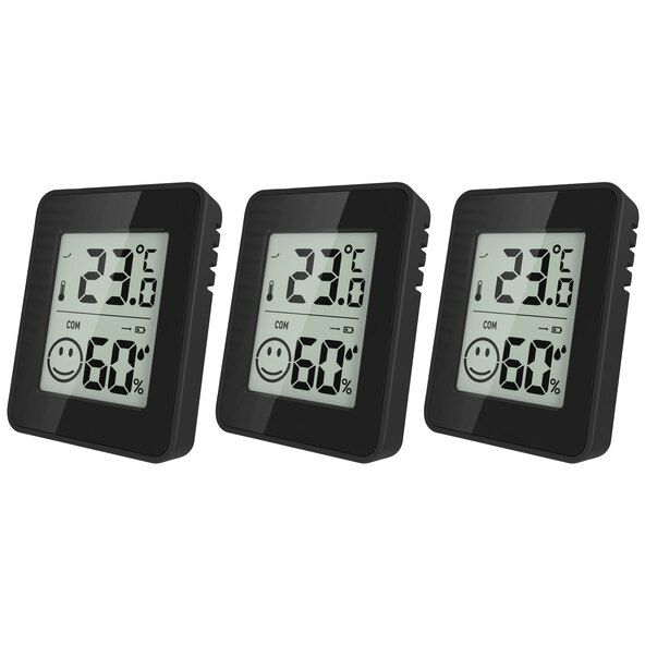 Termohigrometru, set de 3, negru