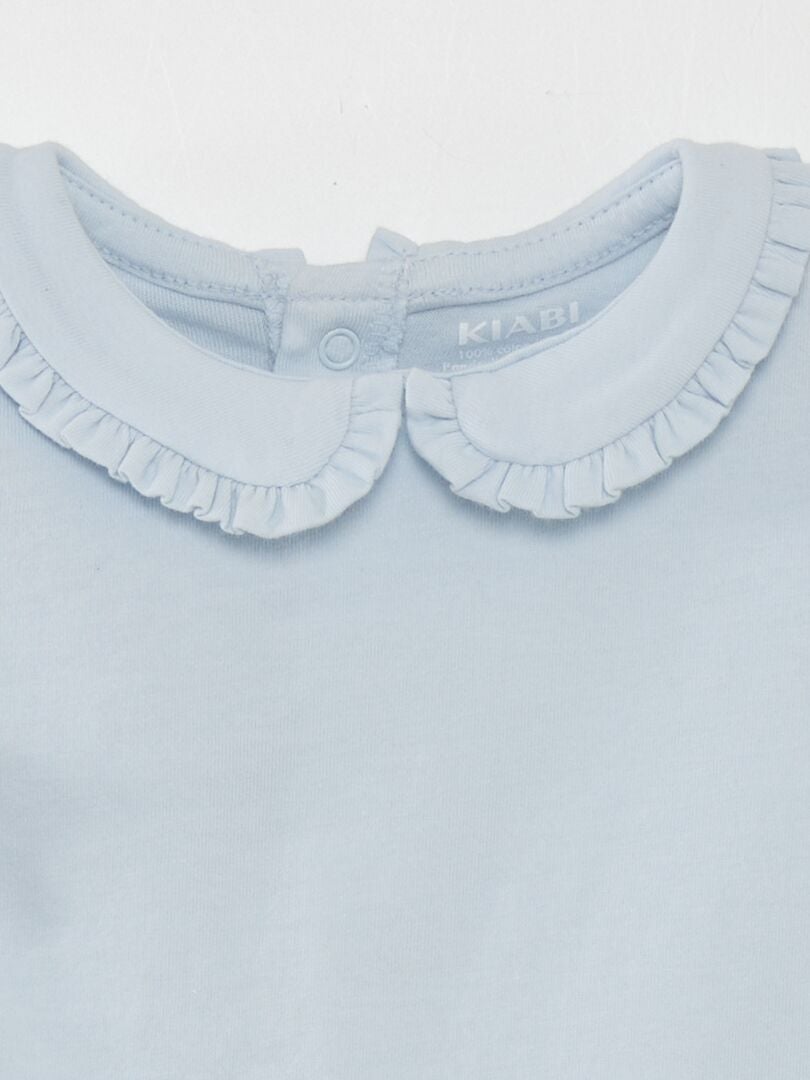 T-shirt met Claudine-kraag - BLAUW