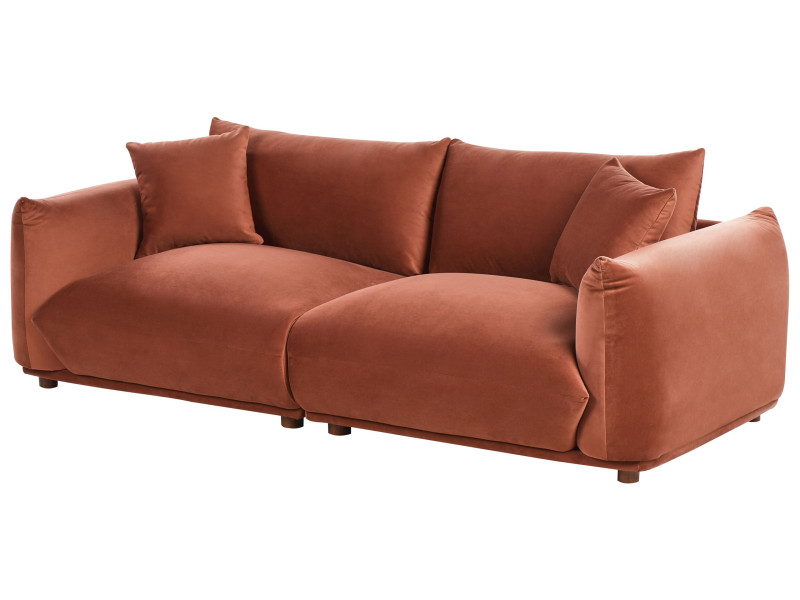 Welurowa sofa z poduszkami złoty brąz