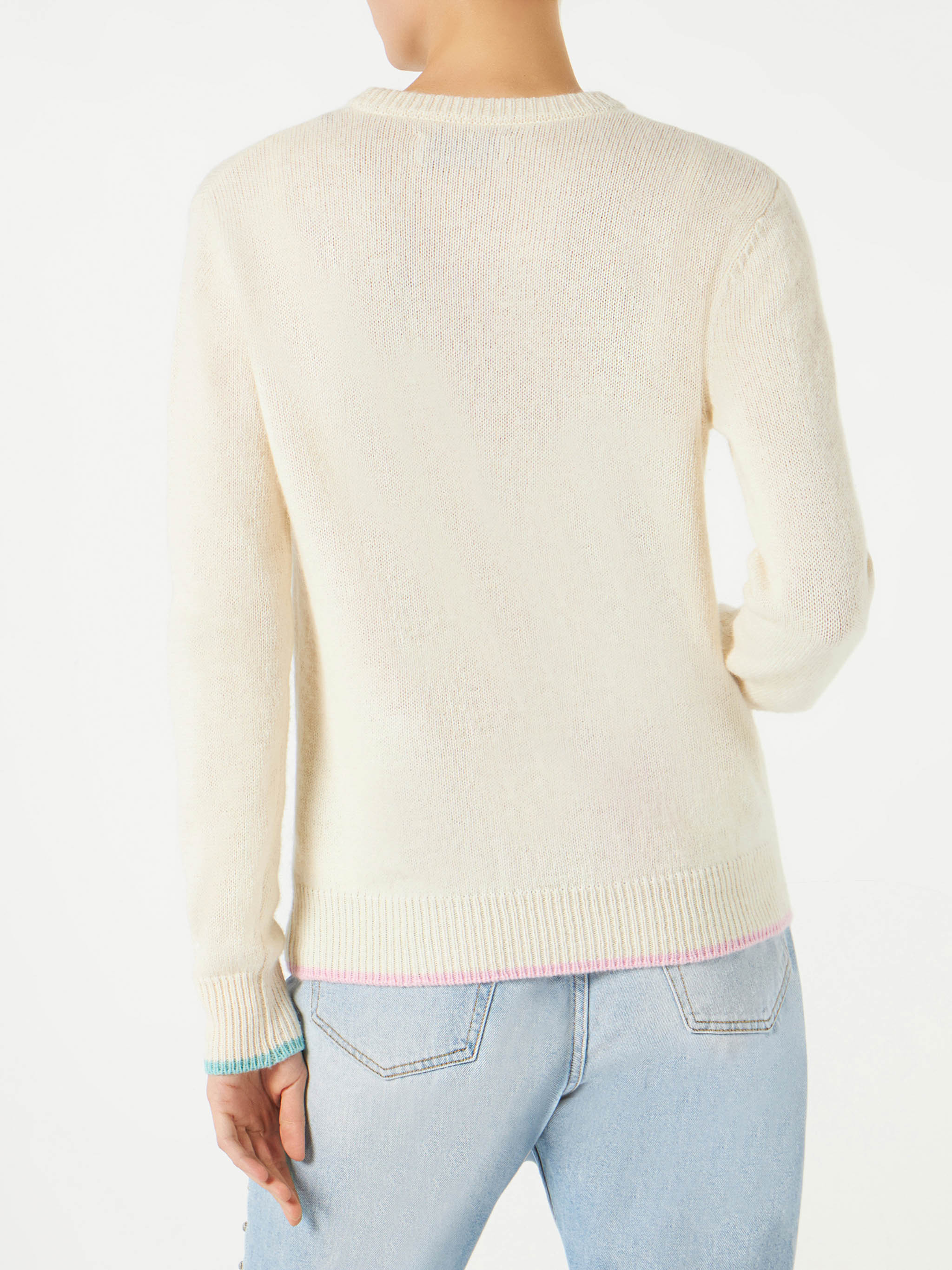 Saint Barth Damenpullover aus angerautem Material mit Fransenstickerei