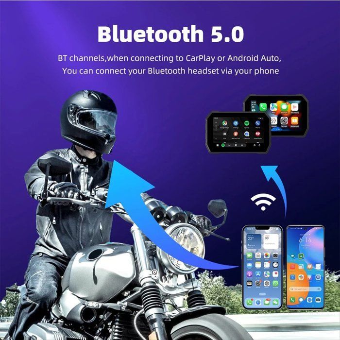 CarPlay de 5 pulgadas para Android Auto, Bluetooth, resistente al agua, conexión inalámbrica a cable, monitor de navegación GPS para motocicleta, 1028 x 600p
