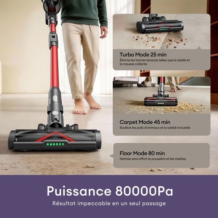 Aspirateur Balai Sans Fil - ULTENIC - UP18  Power Pro - Ultra Puissant - 600 W -150 AW - Autonomie 80min - Batterie Amovible