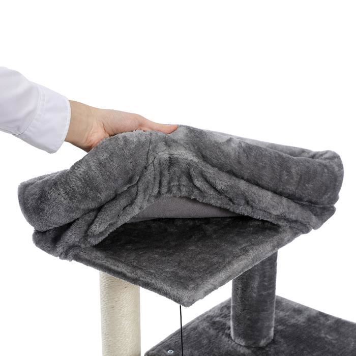 PAWZ Road Arbre à Chat Design 86cm, Coussin Amovible Spatiale, Poteau Griffoir avec Pompon Suspendu Remplaçable Gris