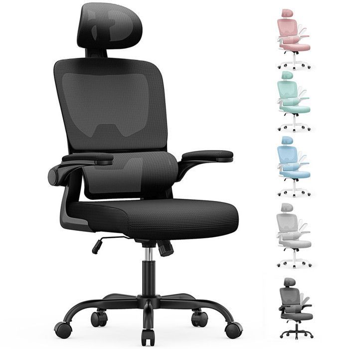 Silla de oficina BIGZZIA con reposabrazos, ruedas, reposacabezas y soporte lumbar. Altura regulable.