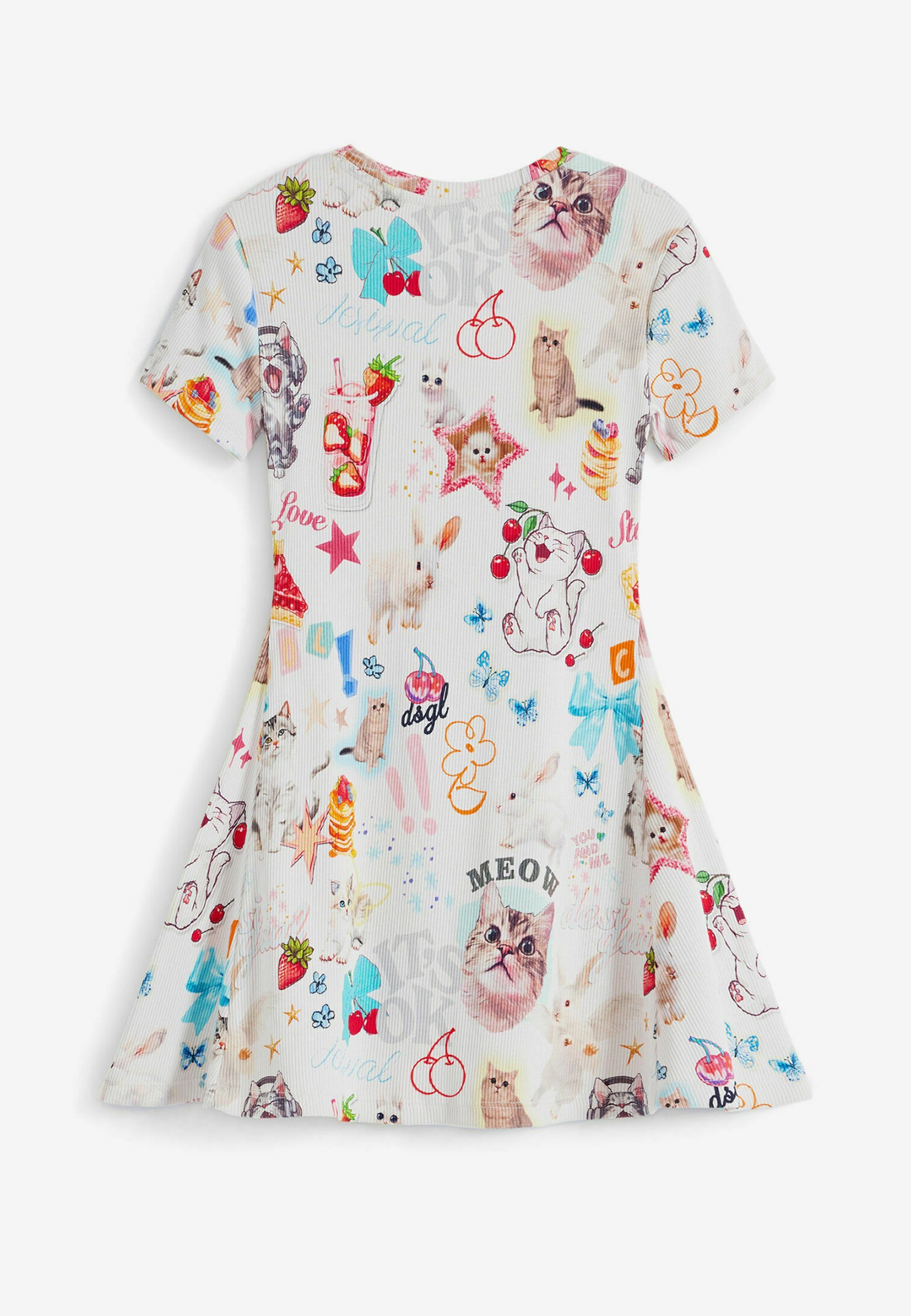 Robe pull Desigual à manches courtes avec motifs chats - blanche