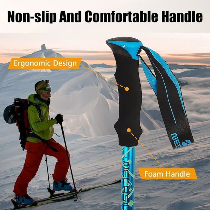 Bastone da passeggio pieghevole, bastoncini da trekking, bastoncini da nordic walking per trekking e sci, blu