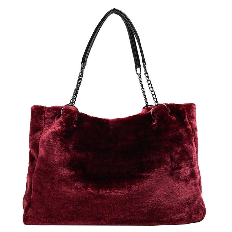Borse da donna alla moda 2019, borse grandi in pelliccia, borse casual per lo shopping, borsa da viaggio con tracolla in metallo, borsa invernale, spedizione gratuita