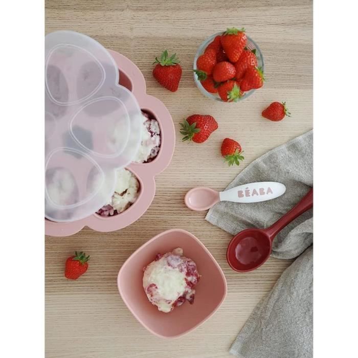 BÉABA, Set di posate ergonomiche per neonati, 6 cucchiai e 4 forchette, manici corti e arrotondati, facile impugnatura per il bambino.