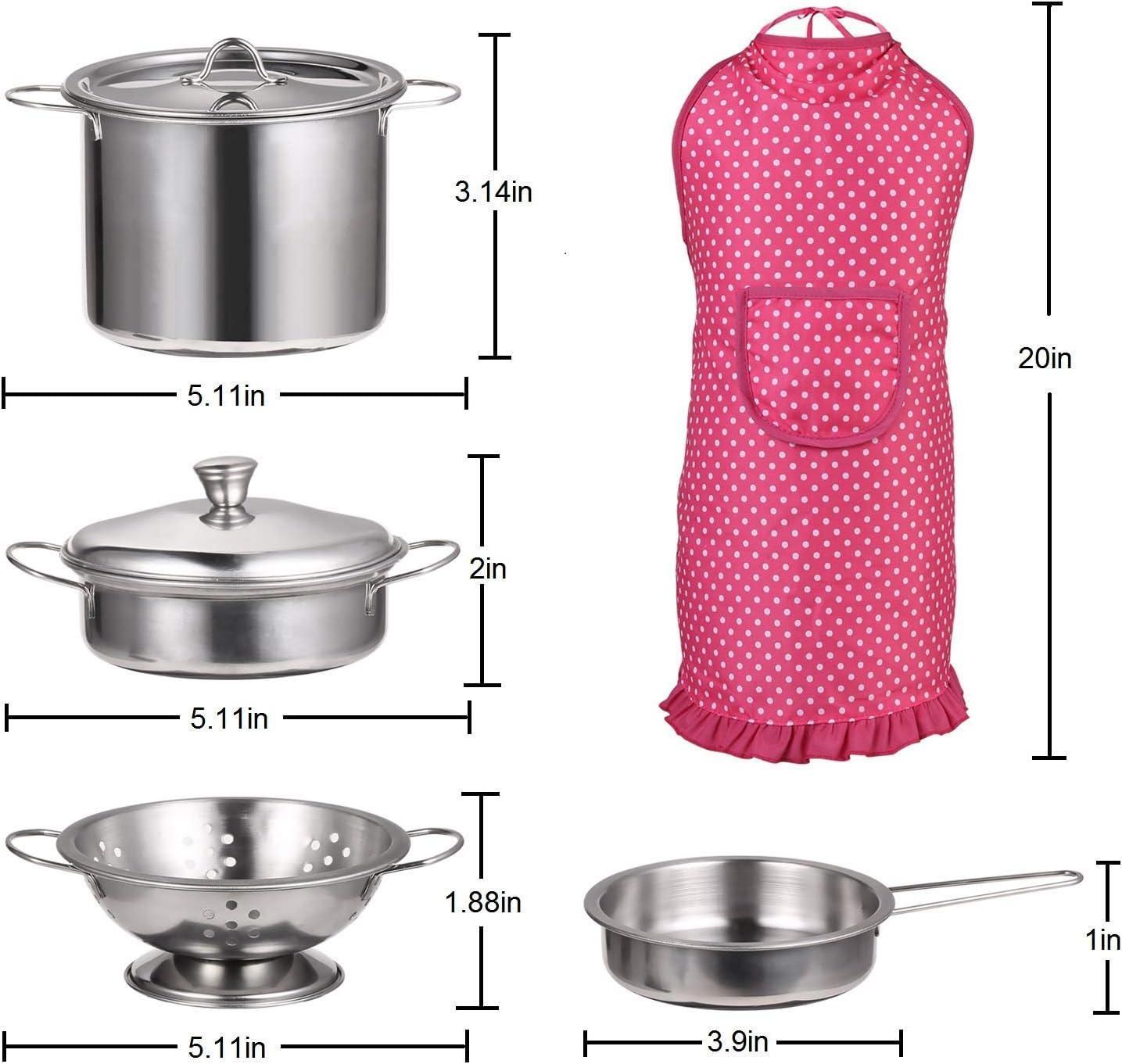 Accesorios de cocina para niños, juego de rol de chef, utensilios de cocina de juguete con ollas y sartenes de acero inoxidable.